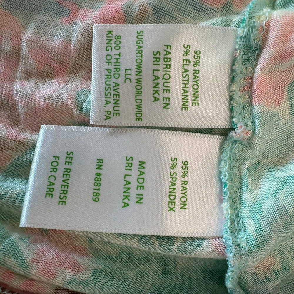 Lilly Pulitzer Etta V-Neck Top XS Kaduwela Beach Scene Long Sleeve Pink Green - Picture 7 of 9